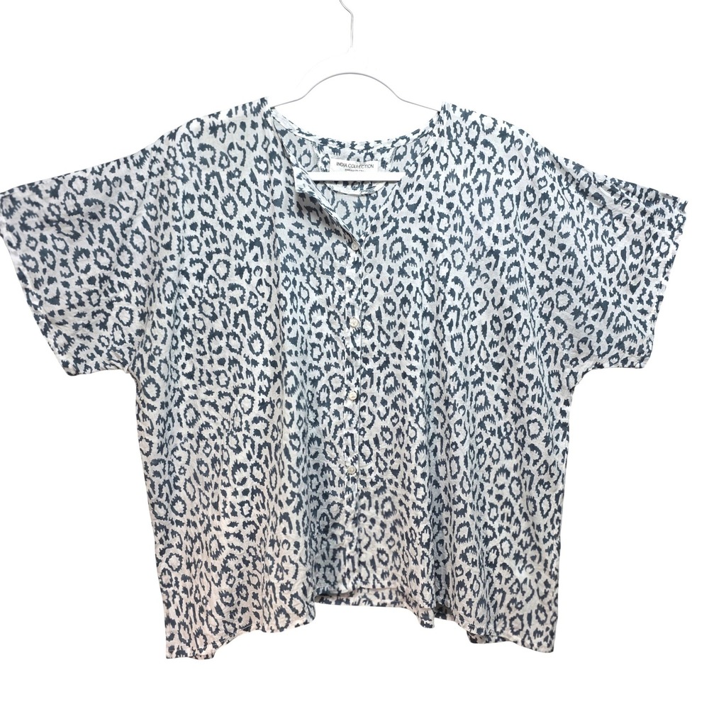 Emerson Fry India Collection Shirt Womens OS Leopard Print Organic Cotton Grey